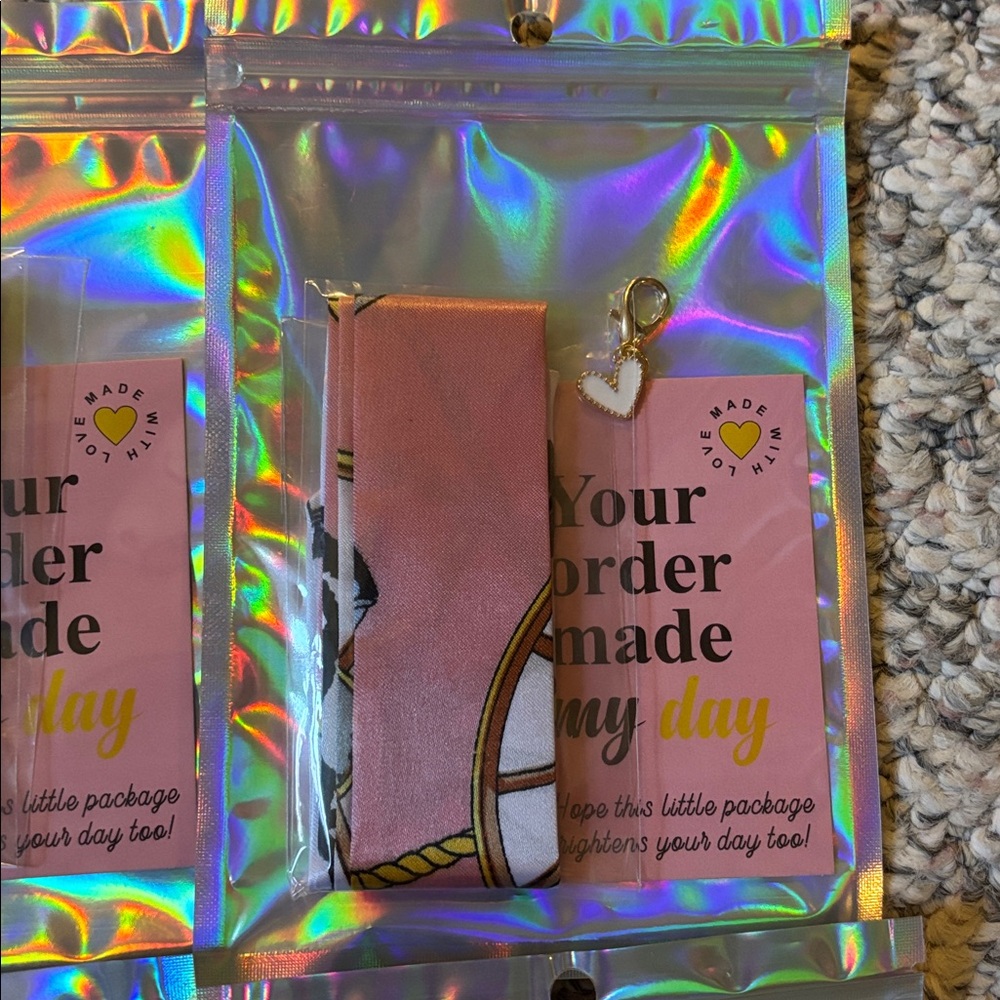 🔅5/$20 Mini Silk Scarf Charm Gift Set – 4 Pc Bundle | Purse Scarf Keychain Charm - Picture 5 of 5
